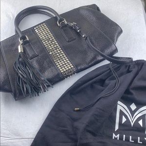 Milly Black Leather Sequin Sparkle Crossbody
